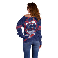 Personalised Vailele Samoa Village Off Shoulder Sweater Map Polynesian Tribal Hibiscus Floral DT05 - Polynesian Pride