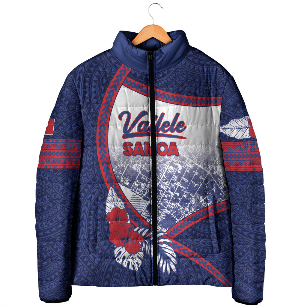 Personalised Vailele Samoa Village Padded Jacket Map Polynesian Tribal Hibiscus Floral DT05 - Polynesian Pride