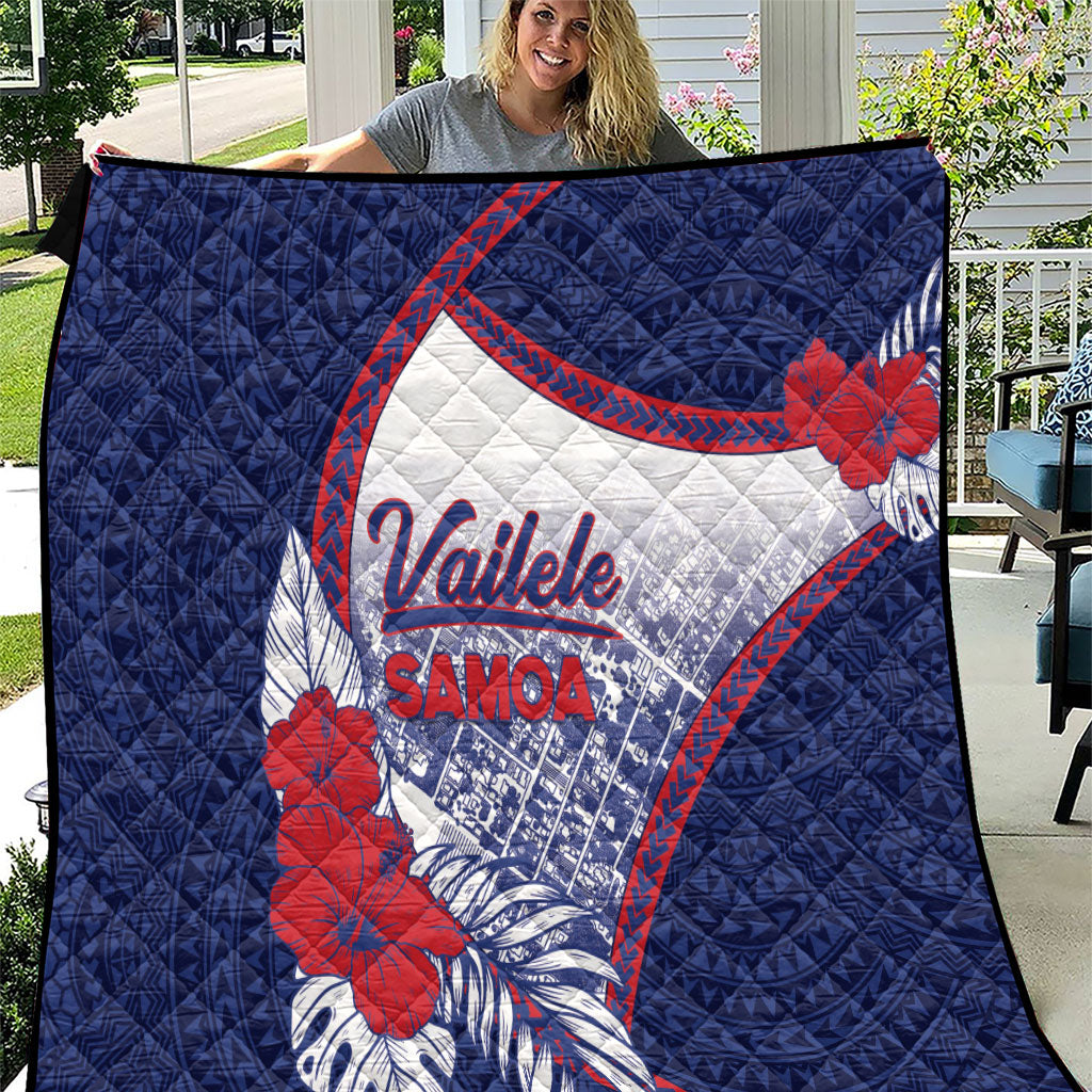 Vailele Samoa Village Quilt Map Polynesian Tribal Hibiscus Floral DT05 Navy - Polynesian Pride