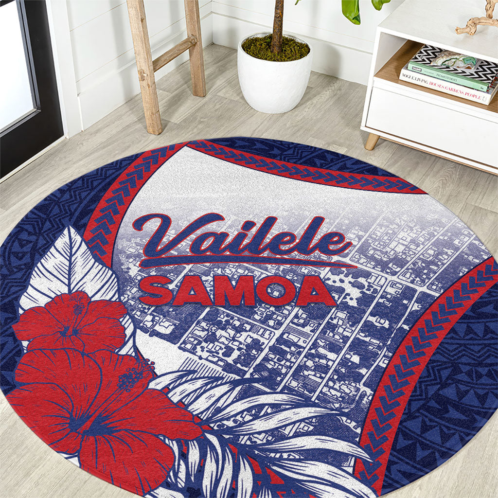 Vailele Samoa Village Round Carpet Map Polynesian Tribal Hibiscus Floral
