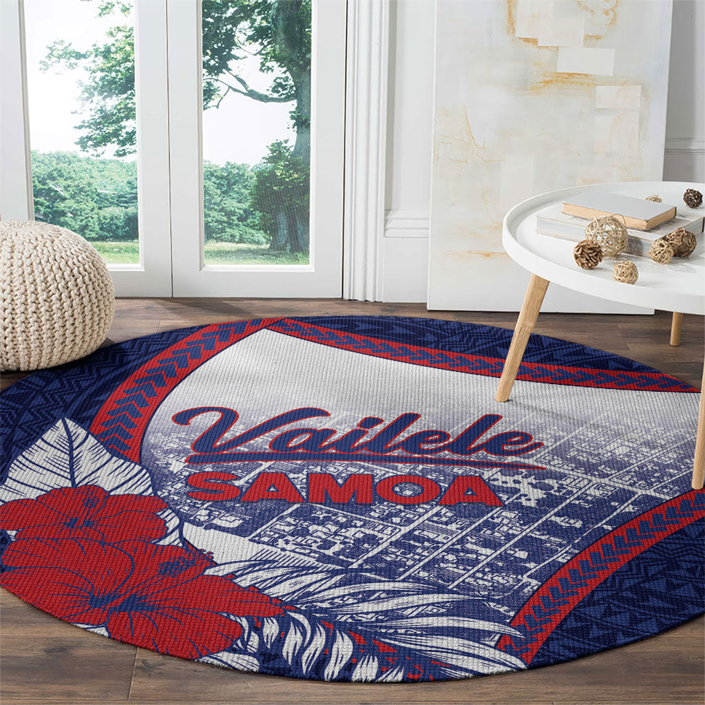 Vailele Samoa Village Round Carpet Map Polynesian Tribal Hibiscus Floral