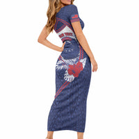 Personalised Vailele Samoa Village Short Sleeve Bodycon Dress Map Polynesian Tribal Hibiscus Floral