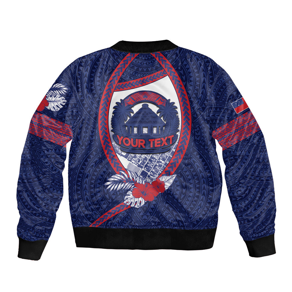 Personalised Vailele Samoa Village Sleeve Zip Bomber Jacket Map Polynesian Tribal Hibiscus Floral
