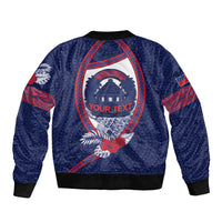 Personalised Vailele Samoa Village Sleeve Zip Bomber Jacket Map Polynesian Tribal Hibiscus Floral