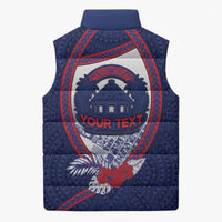 Personalised Vailele Samoa Village Sleeveless Puffer Jacket Map Polynesian Tribal Hibiscus Floral