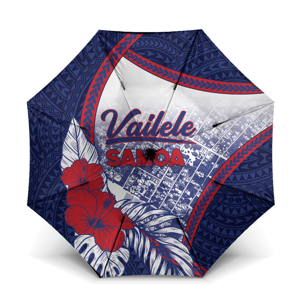 Vailele Samoa Village Umbrella Map Polynesian Tribal Hibiscus Floral DT05 One Size Folded 11.42 inch Opened Diameter 37.4 inch Navy - Polynesian Pride
