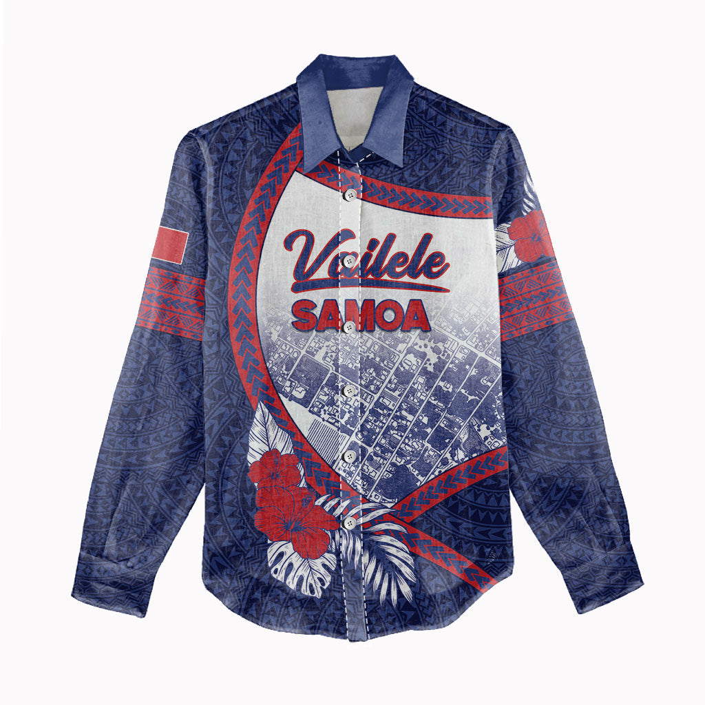 Personalised Vailele Samoa Village Women Casual Shirt Map Polynesian Tribal Hibiscus Floral