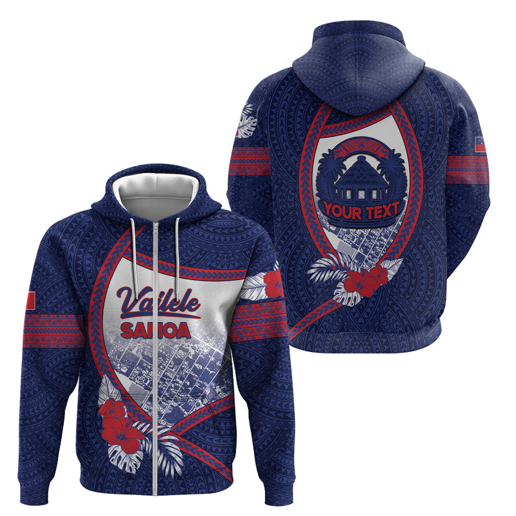Personalised Vailele Samoa Village Zip Hoodie Map Polynesian Tribal Hibiscus Floral