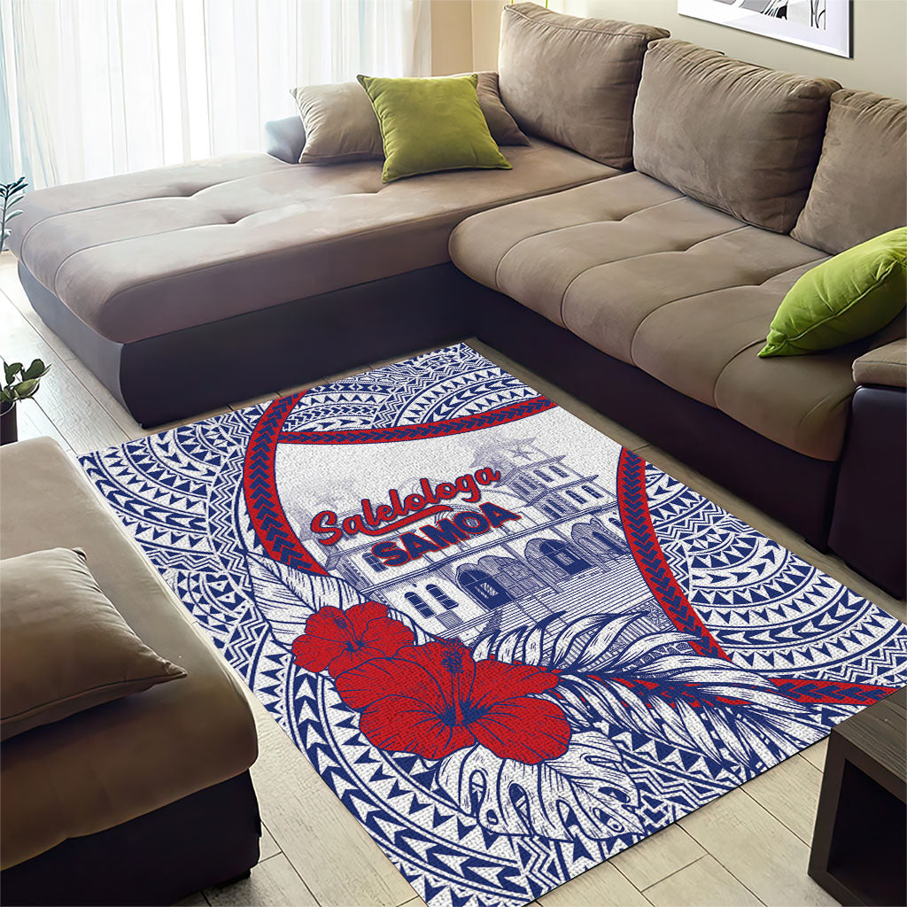 Salelologa Samoa Village Area Rug Polynesian Tribal Church Landmark Hibiscus Floral