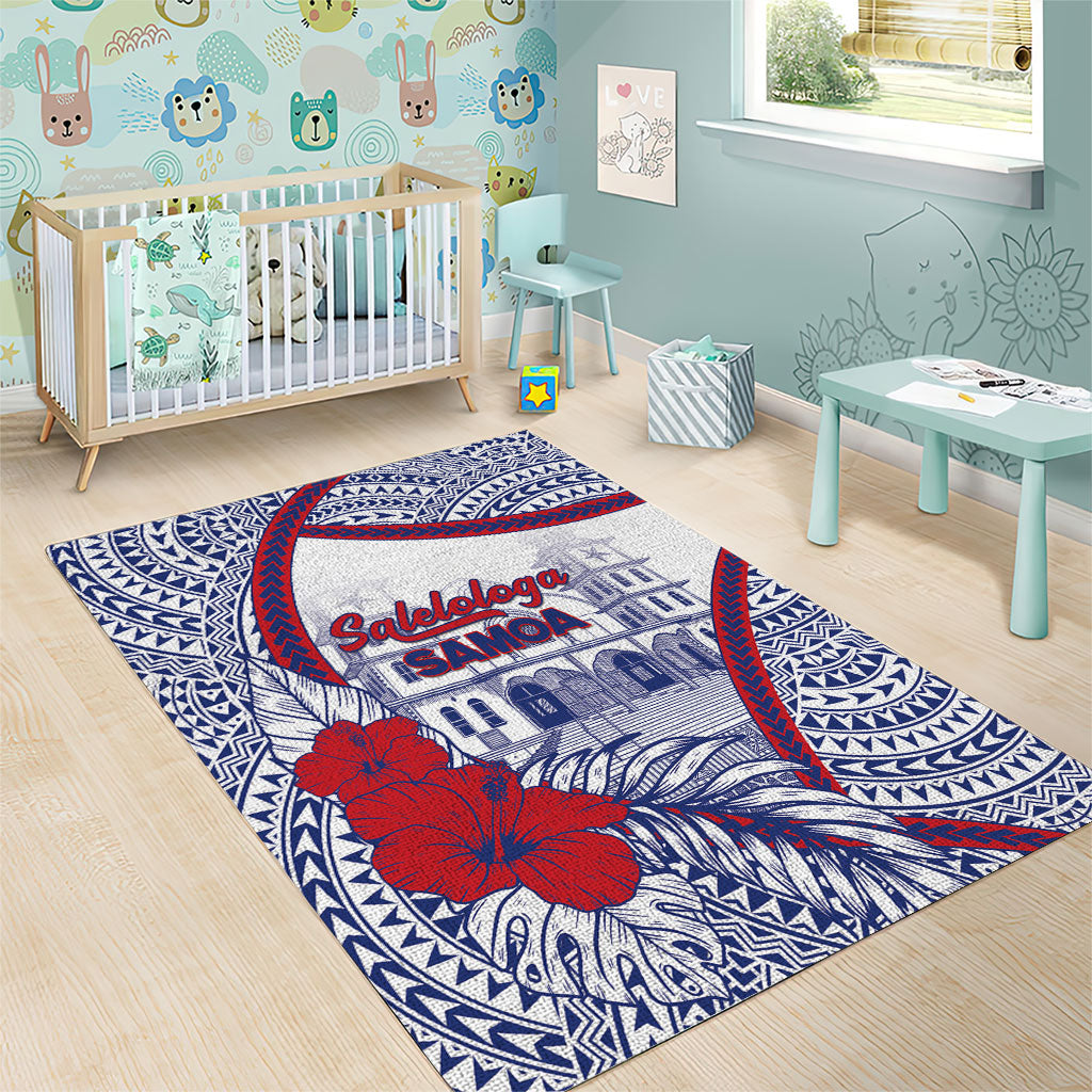 Salelologa Samoa Village Area Rug Polynesian Tribal Church Landmark Hibiscus Floral
