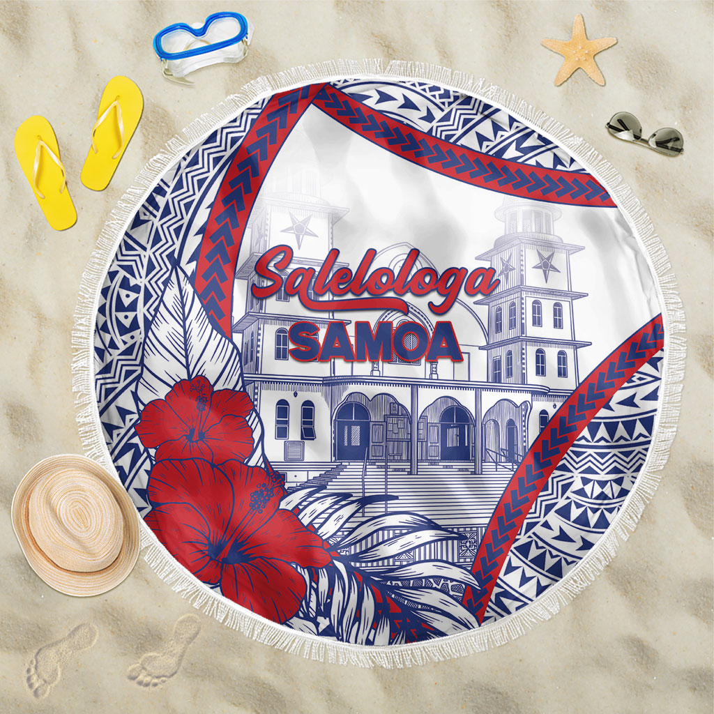 Salelologa Samoa Village Beach Blanket Polynesian Tribal Church Landmark Hibiscus Floral DT05 One Size 150cm White - Polynesian Pride
