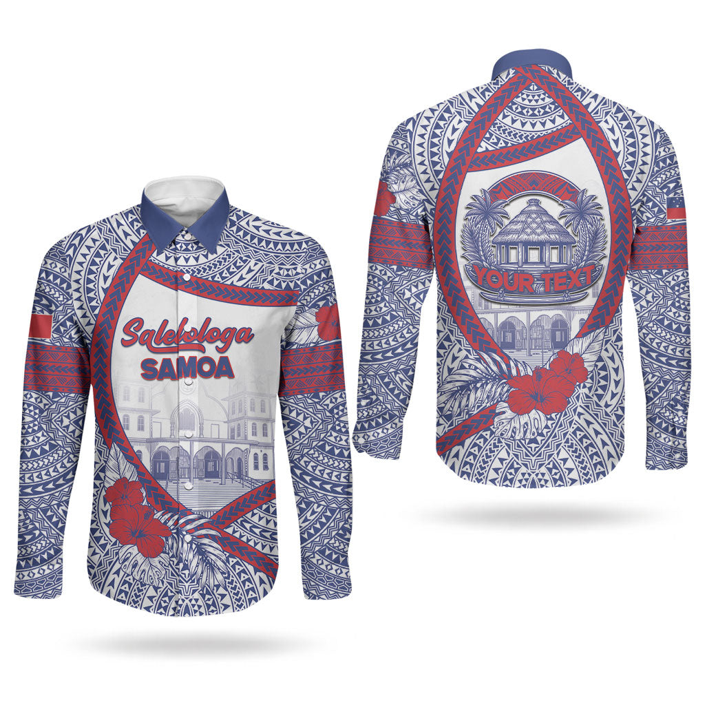 Personalised Salelologa Samoa Village Couples Matching Mermaid Dress and Long Sleeve Button Shirt Polynesian Tribal Church Landmark Hibiscus Floral