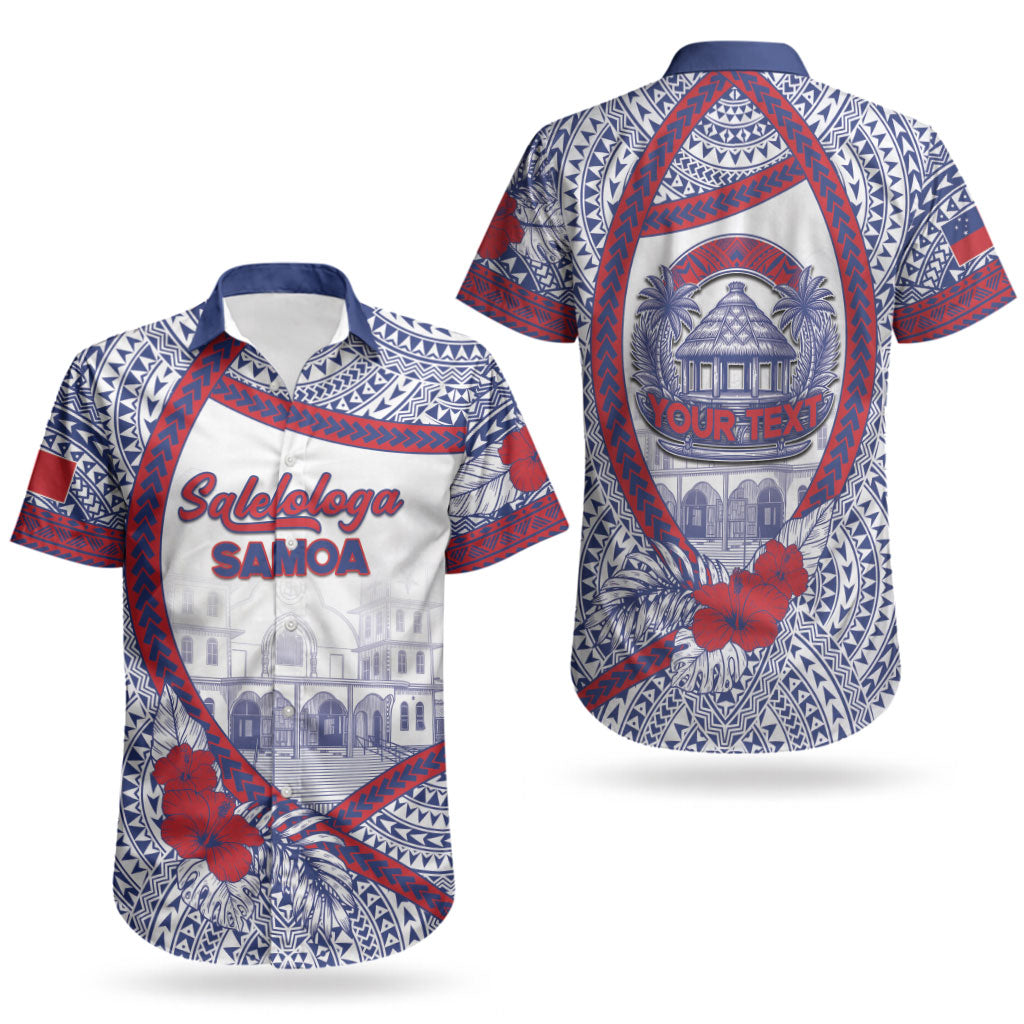 Personalised Salelologa Samoa Village Couples Matching Off The Shoulder Long Sleeve Dress and Hawaiian Shirt Polynesian Tribal Church Landmark Hibiscus Floral