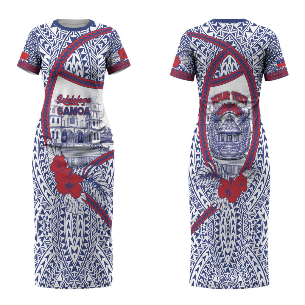 Personalised Salelologa Samoa Village Couples Matching Short Sleeve Bodycon Dress and Hawaiian Shirt Polynesian Tribal Church Landmark Hibiscus Floral