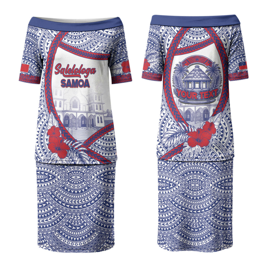 Personalised Salelologa Samoa Village Family Matching Puletasi and Hawaiian Shirt Polynesian Tribal Church Landmark Hibiscus Floral