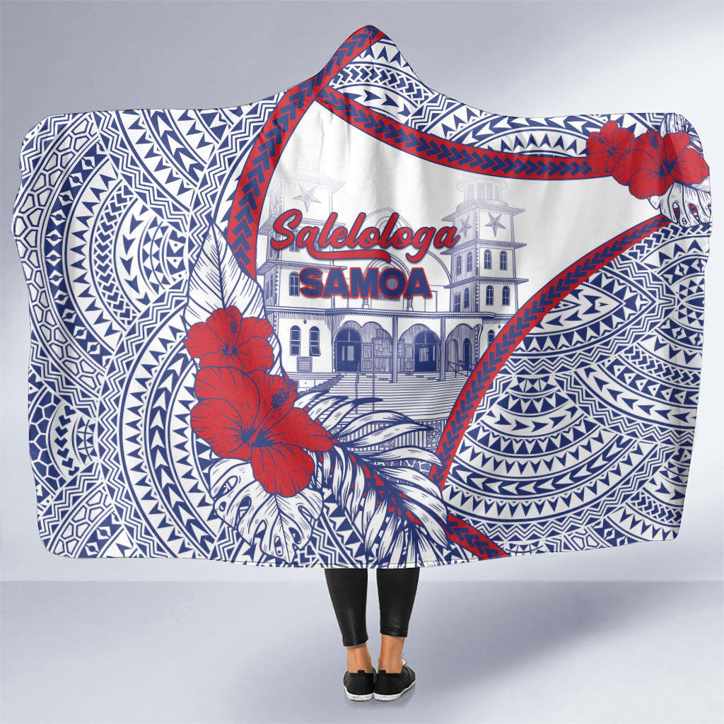 Salelologa Samoa Village Hooded Blanket Polynesian Tribal Church Landmark Hibiscus Floral DT05 One Size White - Polynesian Pride