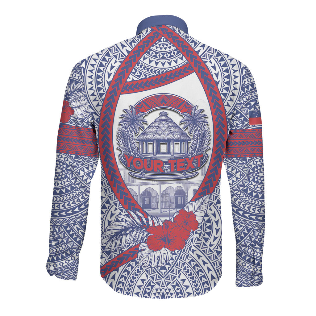 Personalised Salelologa Samoa Village Long Sleeve Button Shirt Polynesian Tribal Church Landmark Hibiscus Floral
