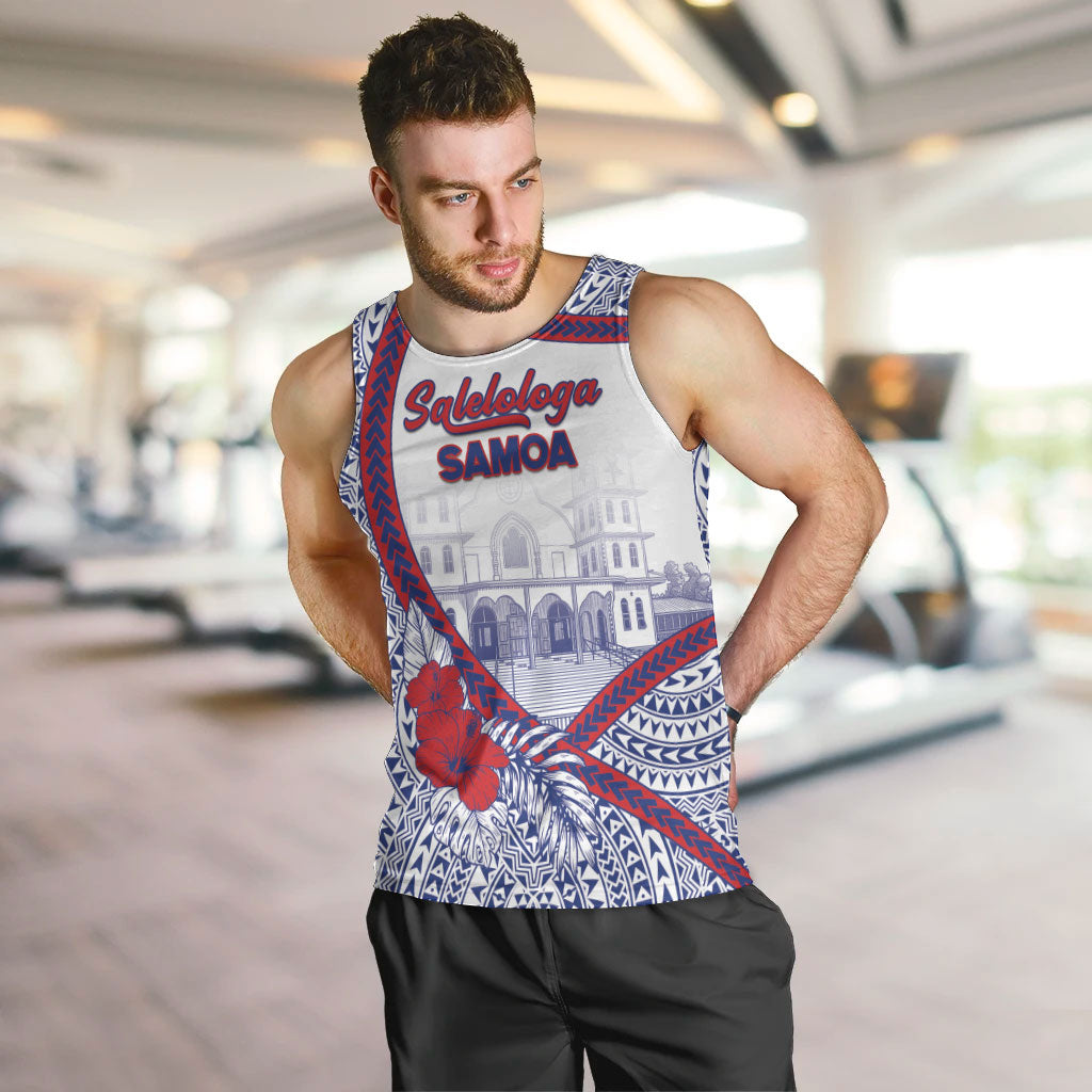 Personalised Salelologa Samoa Village Men Tank Top Polynesian Tribal Church Landmark Hibiscus Floral DT05 White - Polynesian Pride