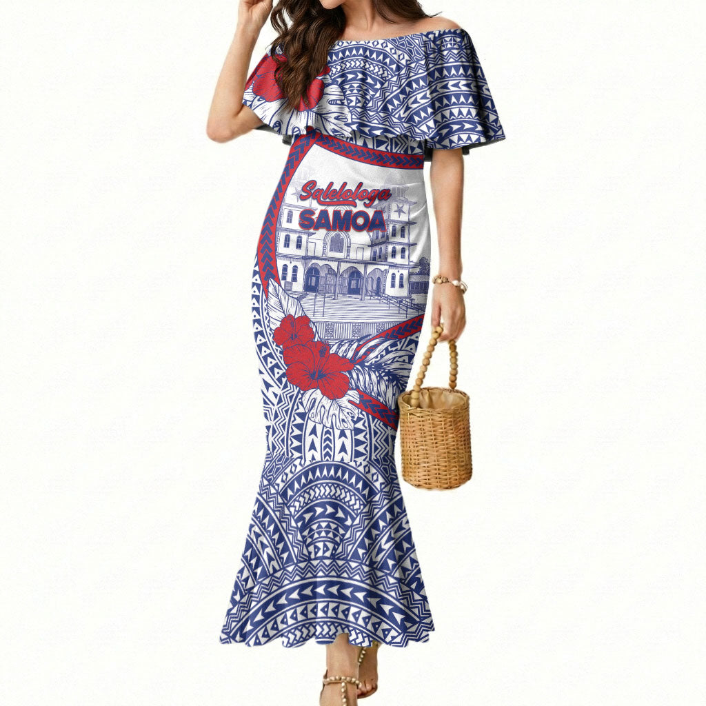 Personalised Salelologa Samoa Village Mermaid Dress Polynesian Tribal Church Landmark Hibiscus Floral