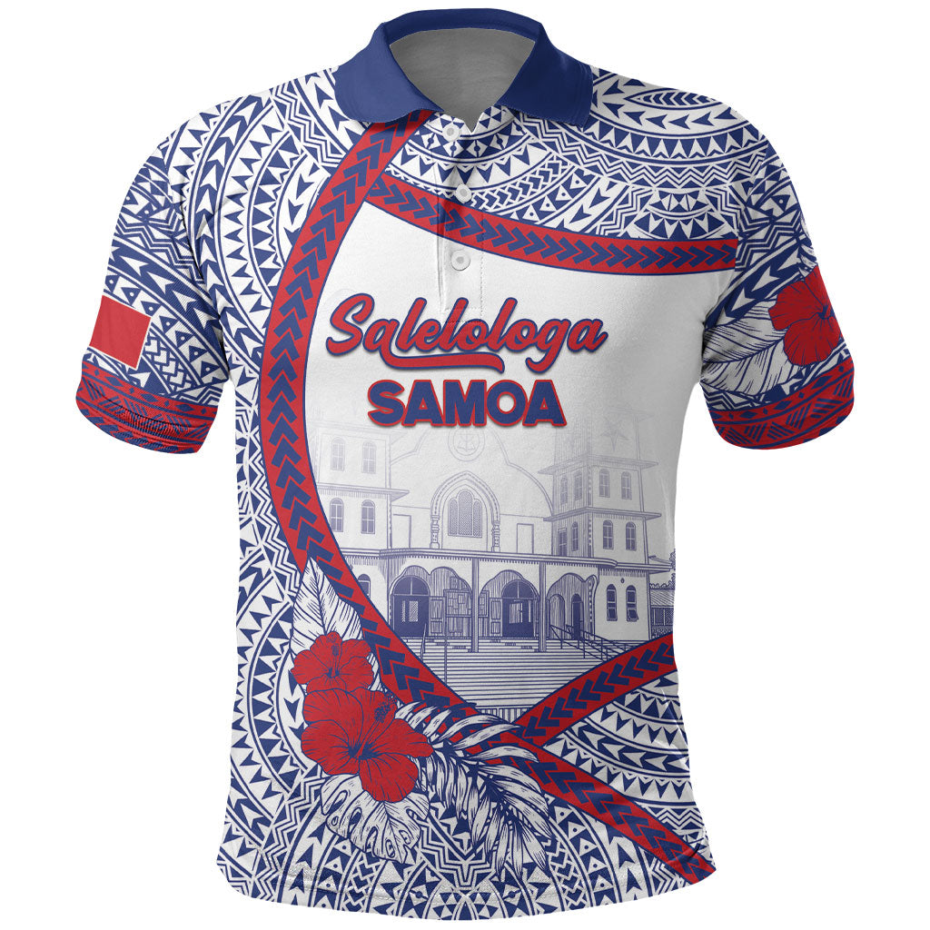 Personalised Salelologa Samoa Village Polo Shirt Polynesian Tribal Church Landmark Hibiscus Floral