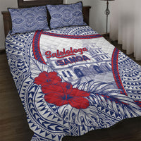 Salelologa Samoa Village Quilt Bed Set Polynesian Tribal Church Landmark Hibiscus Floral