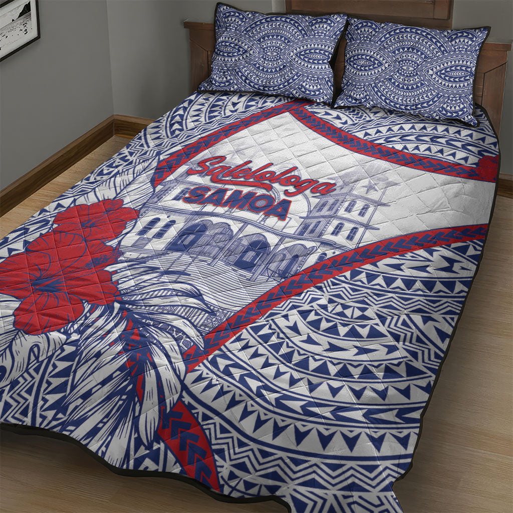 Salelologa Samoa Village Quilt Bed Set Polynesian Tribal Church Landmark Hibiscus Floral