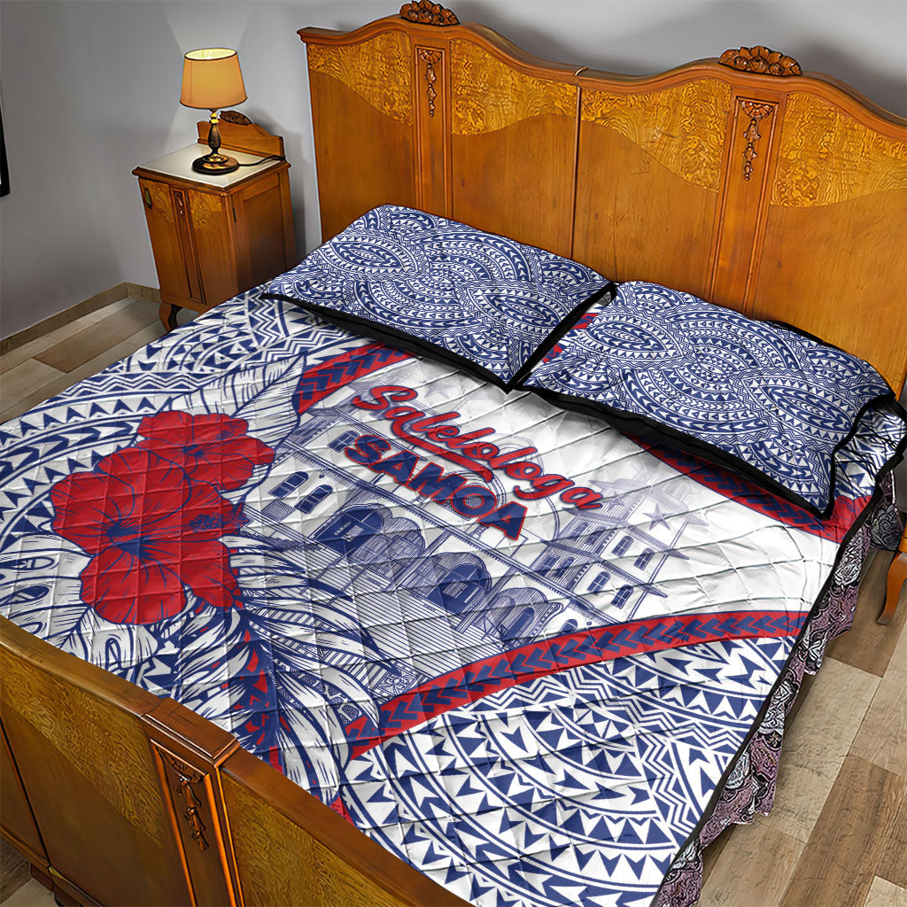Salelologa Samoa Village Quilt Bed Set Polynesian Tribal Church Landmark Hibiscus Floral
