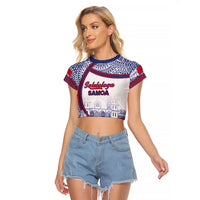 Personalised Salelologa Samoa Village Raglan Cropped T Shirt Polynesian Tribal Church Landmark Hibiscus Floral