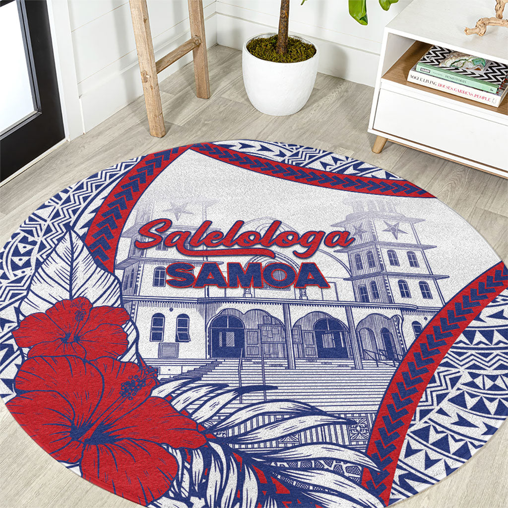 Salelologa Samoa Village Round Carpet Polynesian Tribal Church Landmark Hibiscus Floral DT05 White - Polynesian Pride