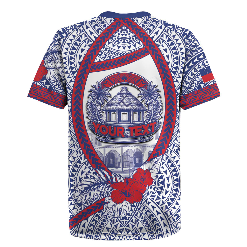Personalised Salelologa Samoa Village Rugby Jersey Polynesian Tribal Church Landmark Hibiscus Floral