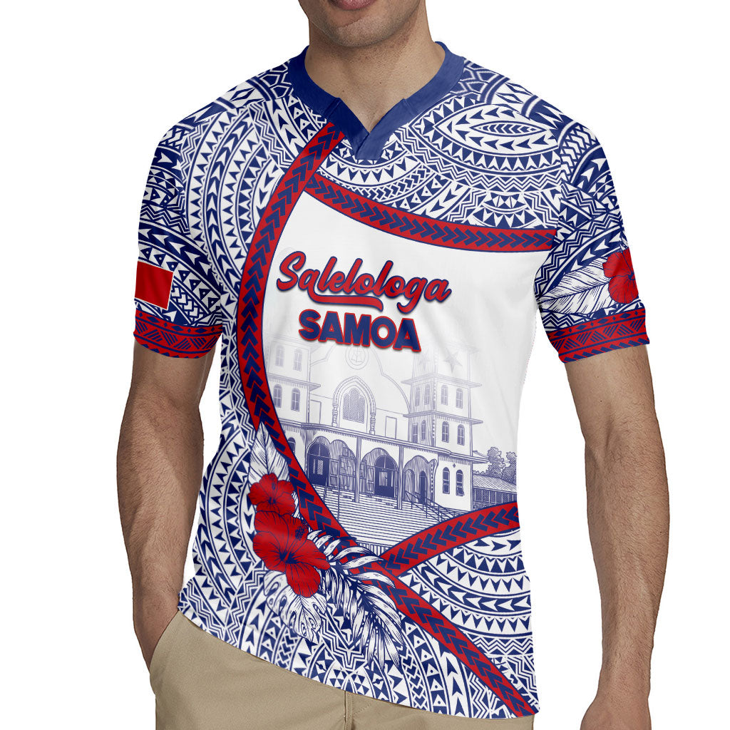 Personalised Salelologa Samoa Village Rugby Jersey Polynesian Tribal Church Landmark Hibiscus Floral