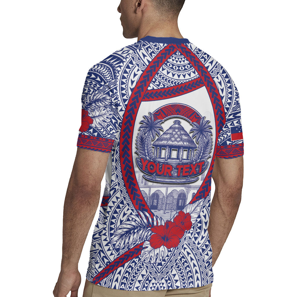 Personalised Salelologa Samoa Village Rugby Jersey Polynesian Tribal Church Landmark Hibiscus Floral