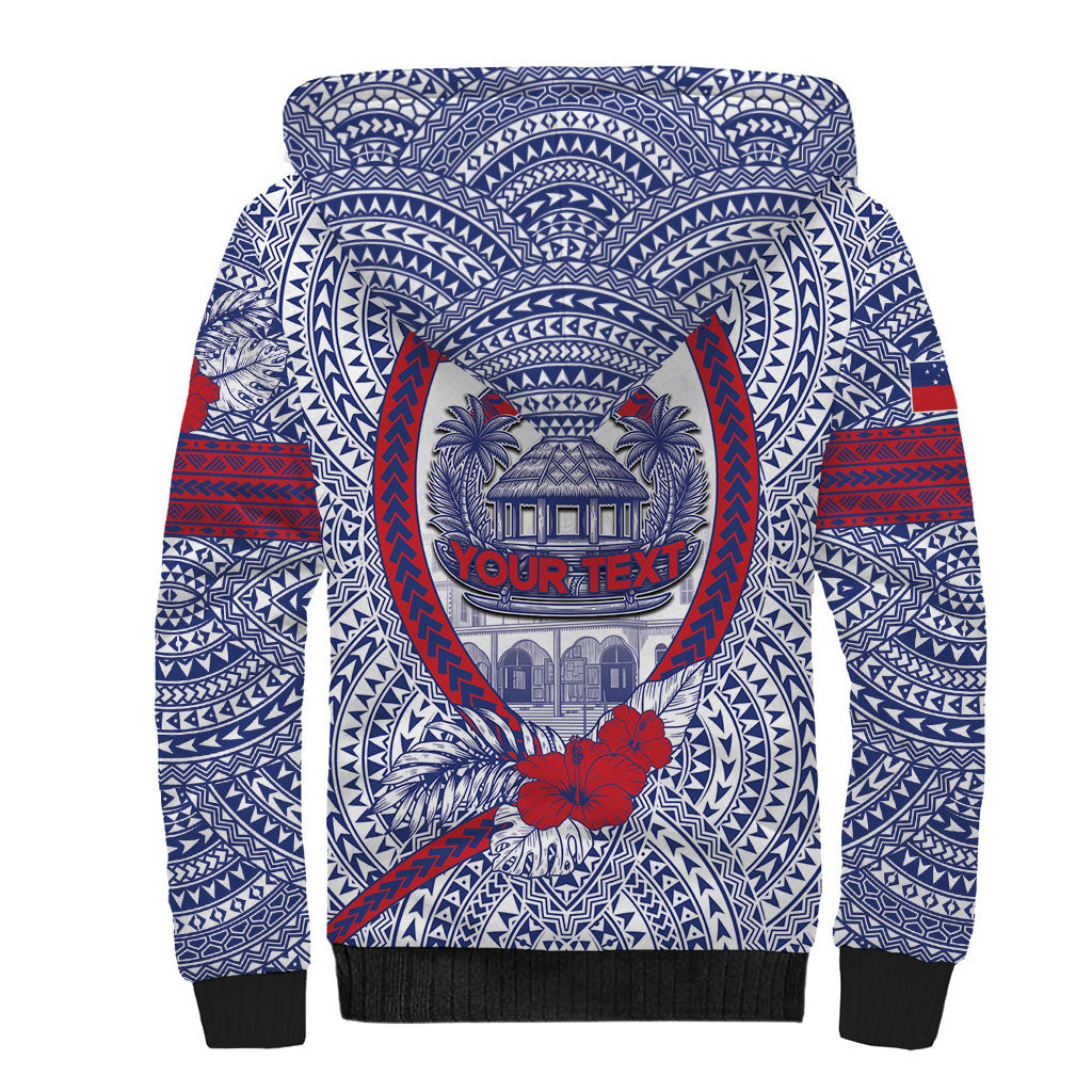 Personalised Salelologa Samoa Village Sherpa Hoodie Polynesian Tribal Church Landmark Hibiscus Floral