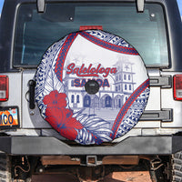 Salelologa Samoa Village Spare Tire Cover Polynesian Tribal Church Landmark Hibiscus Floral