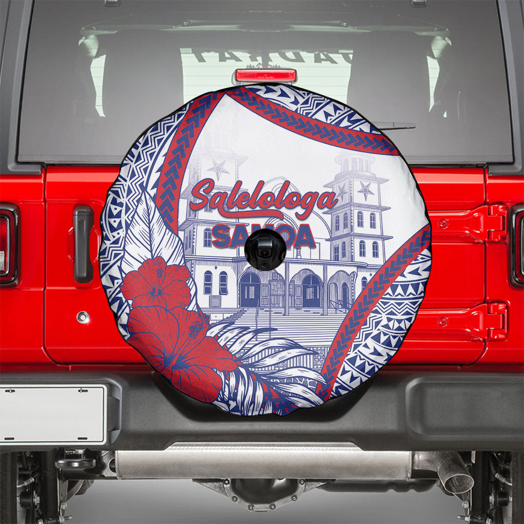 Salelologa Samoa Village Spare Tire Cover Polynesian Tribal Church Landmark Hibiscus Floral
