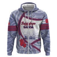 Personalised Salelologa Samoa Village Zip Hoodie Polynesian Tribal Church Landmark Hibiscus Floral