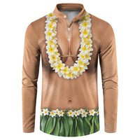 Hawaii Bikini Hula Costume Button Sweatshirt Coconut Bra Plumeria Flower Lei Grass Skirt DT05 Beige - Polynesian Pride