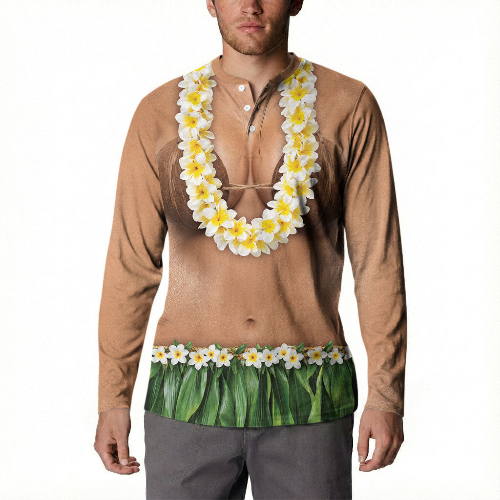 Hawaii Bikini Hula Costume Button Sweatshirt Coconut Bra Plumeria Flower Lei Grass Skirt DT05 - Polynesian Pride