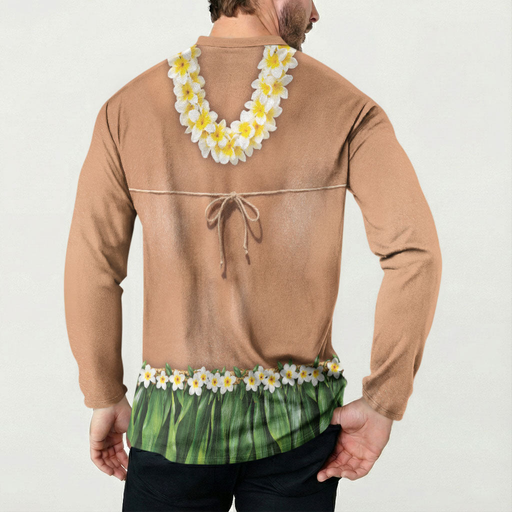 Hawaii Bikini Hula Costume Button Sweatshirt Coconut Bra Plumeria Flower Lei Grass Skirt DT05 - Polynesian Pride