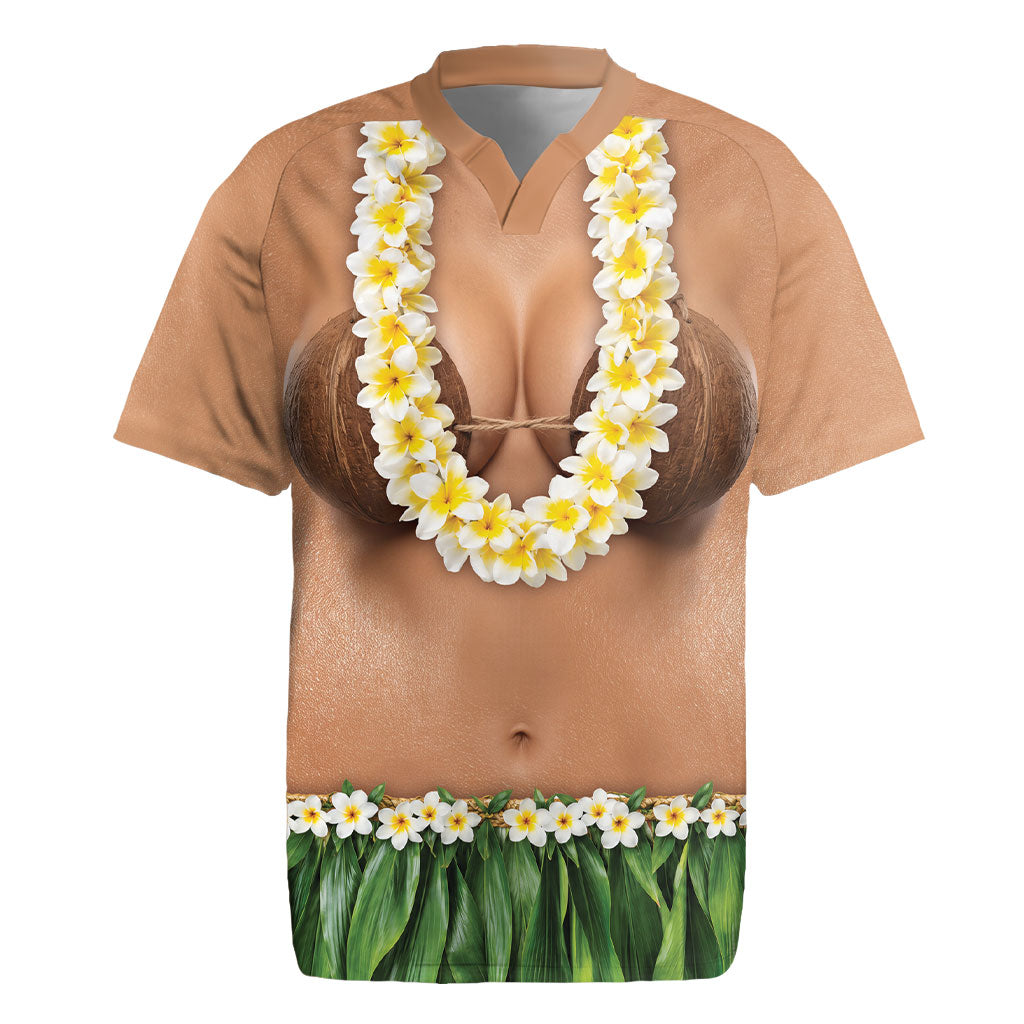 Hawaii Bikini Hula Costume Rugby Jersey Coconut Bra Plumeria Flower Lei Grass Skirt DT05 Beige - Polynesian Pride