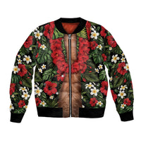 Hawaiian Floral Muscle Abs Bomber Jacket Six Pack Hibiscus Flower Lei Luau DT05 Unisex Black - Polynesian Pride
