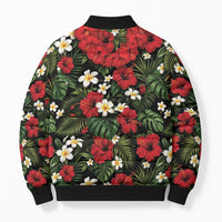 Hawaiian Floral Muscle Abs Bomber Puffer Jacket Six Pack Hibiscus Flower Lei Luau
