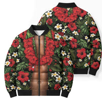 Hawaiian Floral Muscle Abs Bomber Puffer Jacket Six Pack Hibiscus Flower Lei Luau