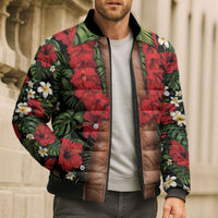 Hawaiian Floral Muscle Abs Bomber Puffer Jacket Six Pack Hibiscus Flower Lei Luau