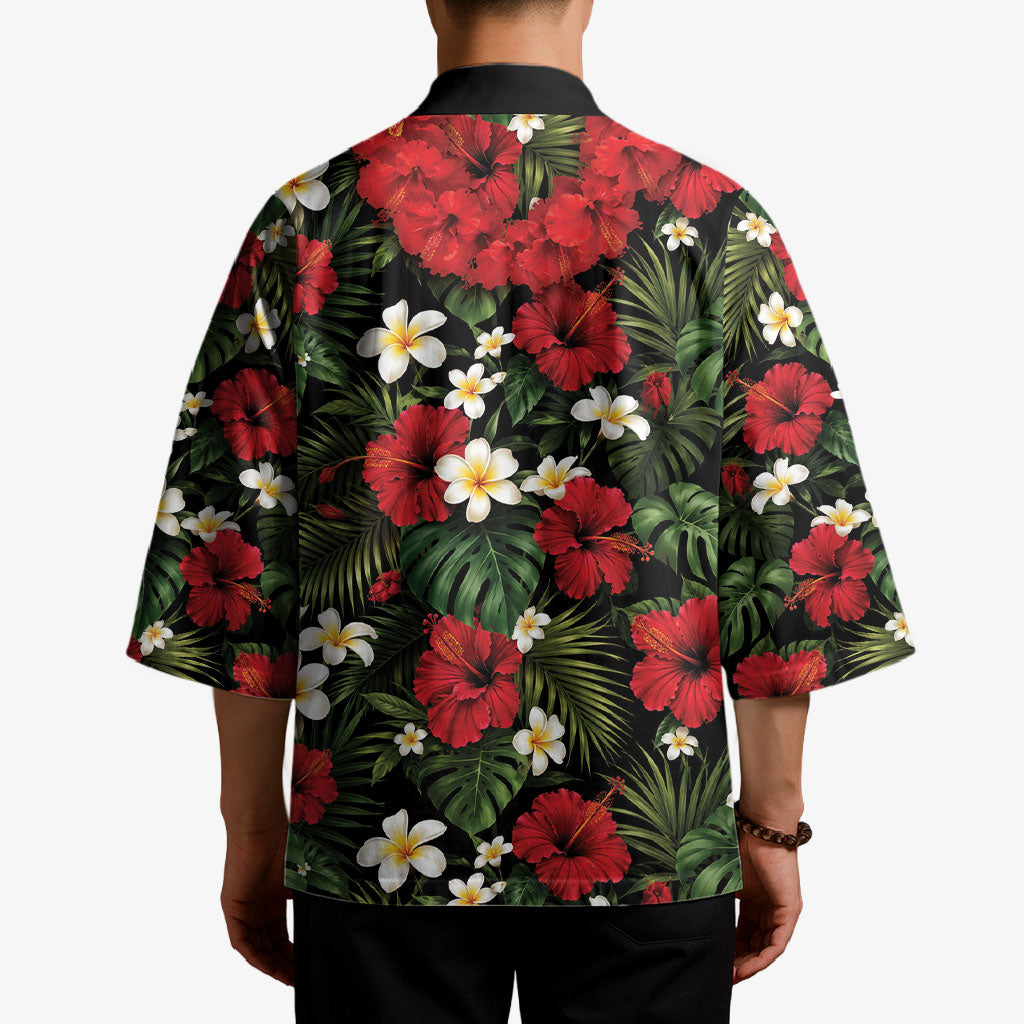 Hawaiian Floral Muscle Abs Kimono Six Pack Hibiscus Flower Lei Luau DT05 - Polynesian Pride