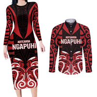 Custom Aotearoa Ngapuhi Couples Matching Long Sleeve Bodycon Dress and Long Sleeve Button Shirt Maori Pattern New Zealand - Polynesian Pride