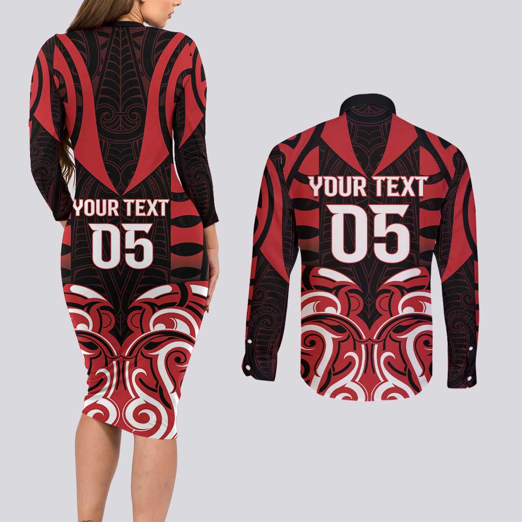 Custom Aotearoa Ngapuhi Couples Matching Long Sleeve Bodycon Dress and Long Sleeve Button Shirt Maori Pattern New Zealand - Polynesian Pride