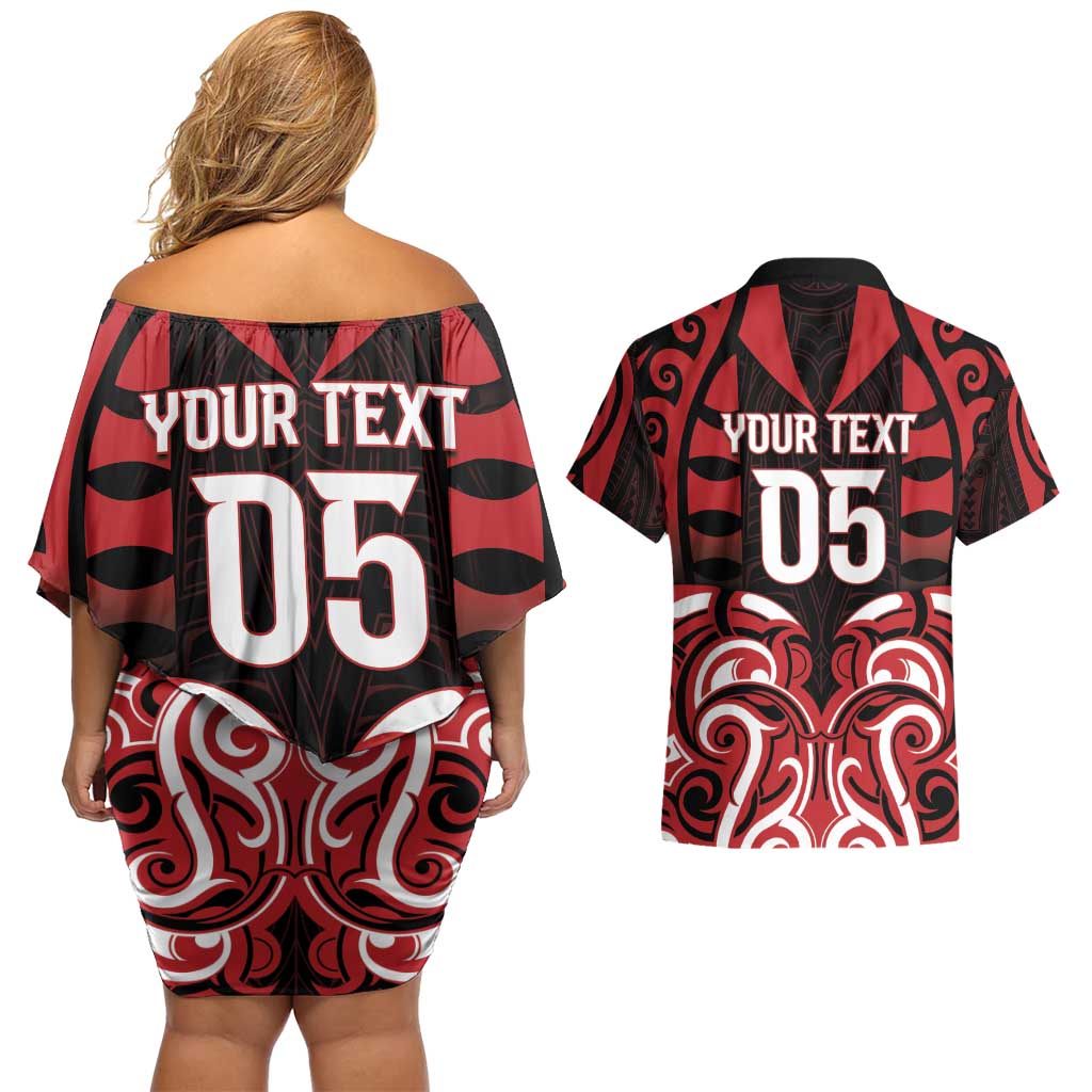 Custom Aotearoa Ngapuhi Couples Matching Off Shoulder Short Dress and Hawaiian Shirt Maori Pattern New Zealand - Polynesian Pride