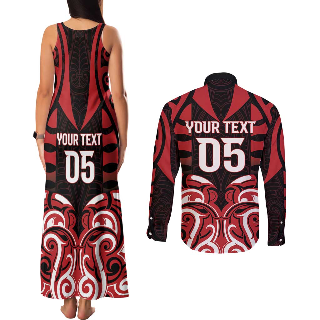 Custom Aotearoa Ngapuhi Couples Matching Tank Maxi Dress and Long Sleeve Button Shirt Maori Pattern New Zealand - Polynesian Pride