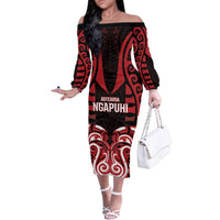 Custom Aotearoa Ngapuhi Family Matching Off The Shoulder Long Sleeve Dress and Hawaiian Shirt Maori Pattern New Zealand - Polynesian Pride